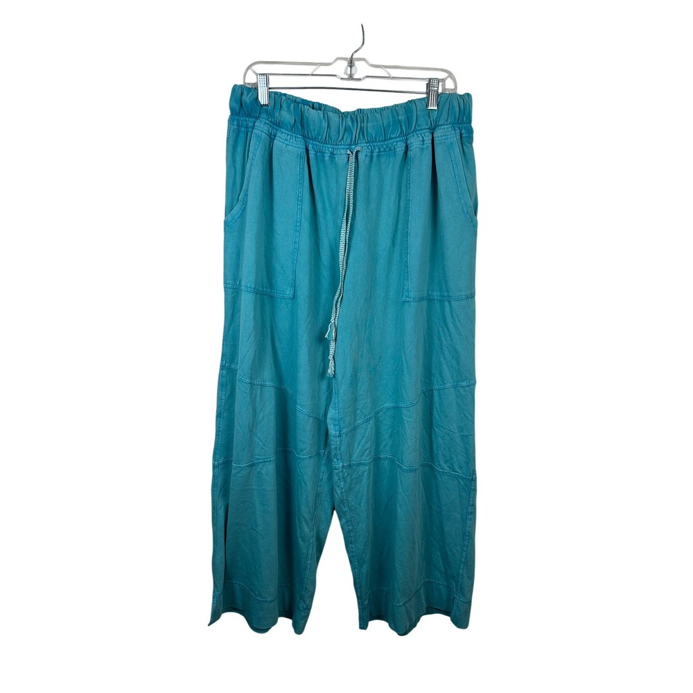 Free People Pants Women Large Blue Fizz New Wide Leg Cotton Gaucho OB2179039